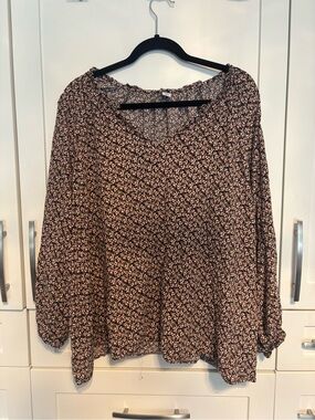 Old Navy Black Blouse with Pink Floral Print
